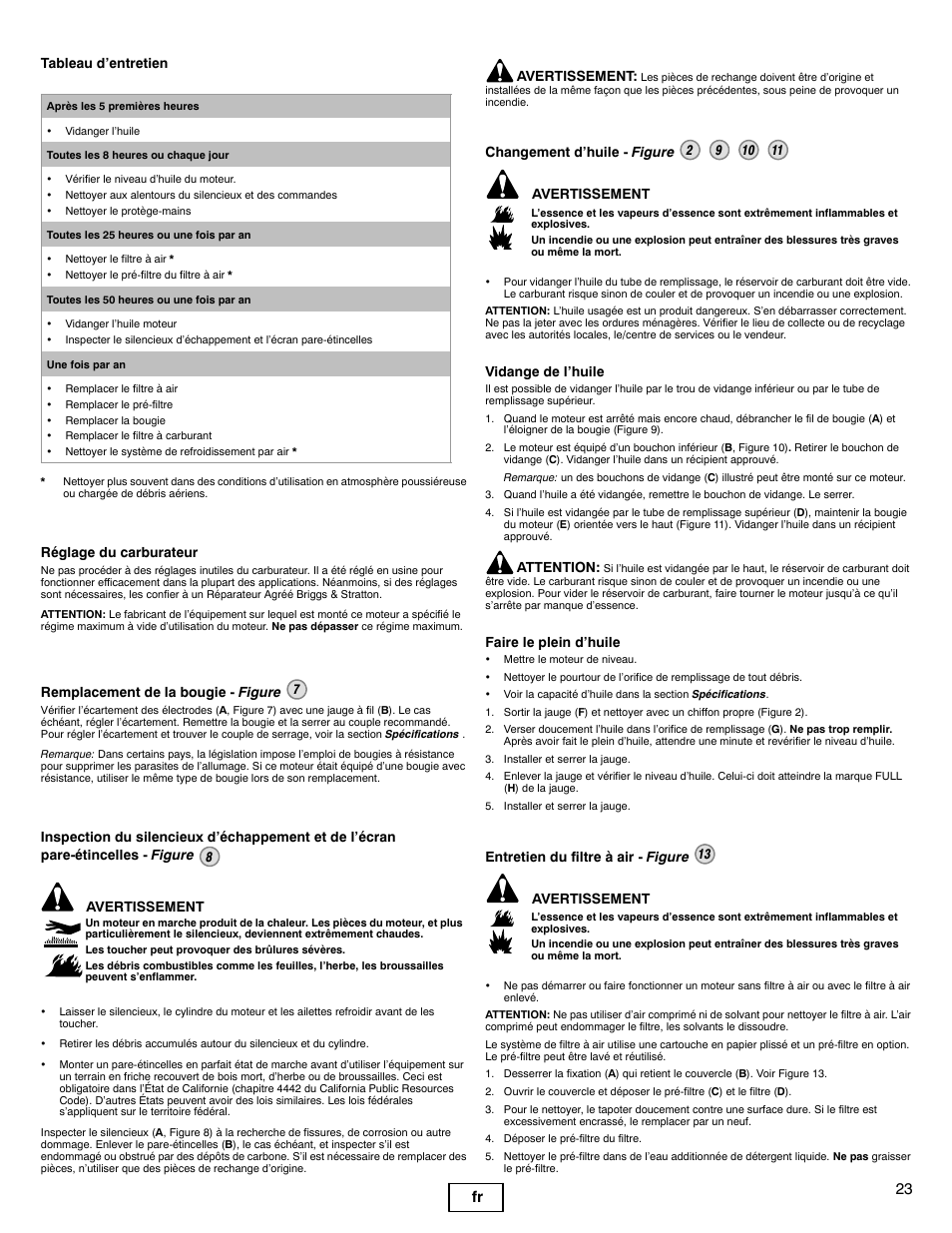 23 fr | Briggs & Stratton 100000 User Manual | Page 23 / 28