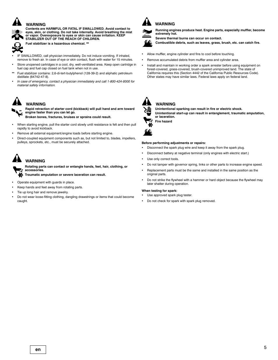 Warning | Briggs & Stratton 100000 User Manual | Page 5 / 28