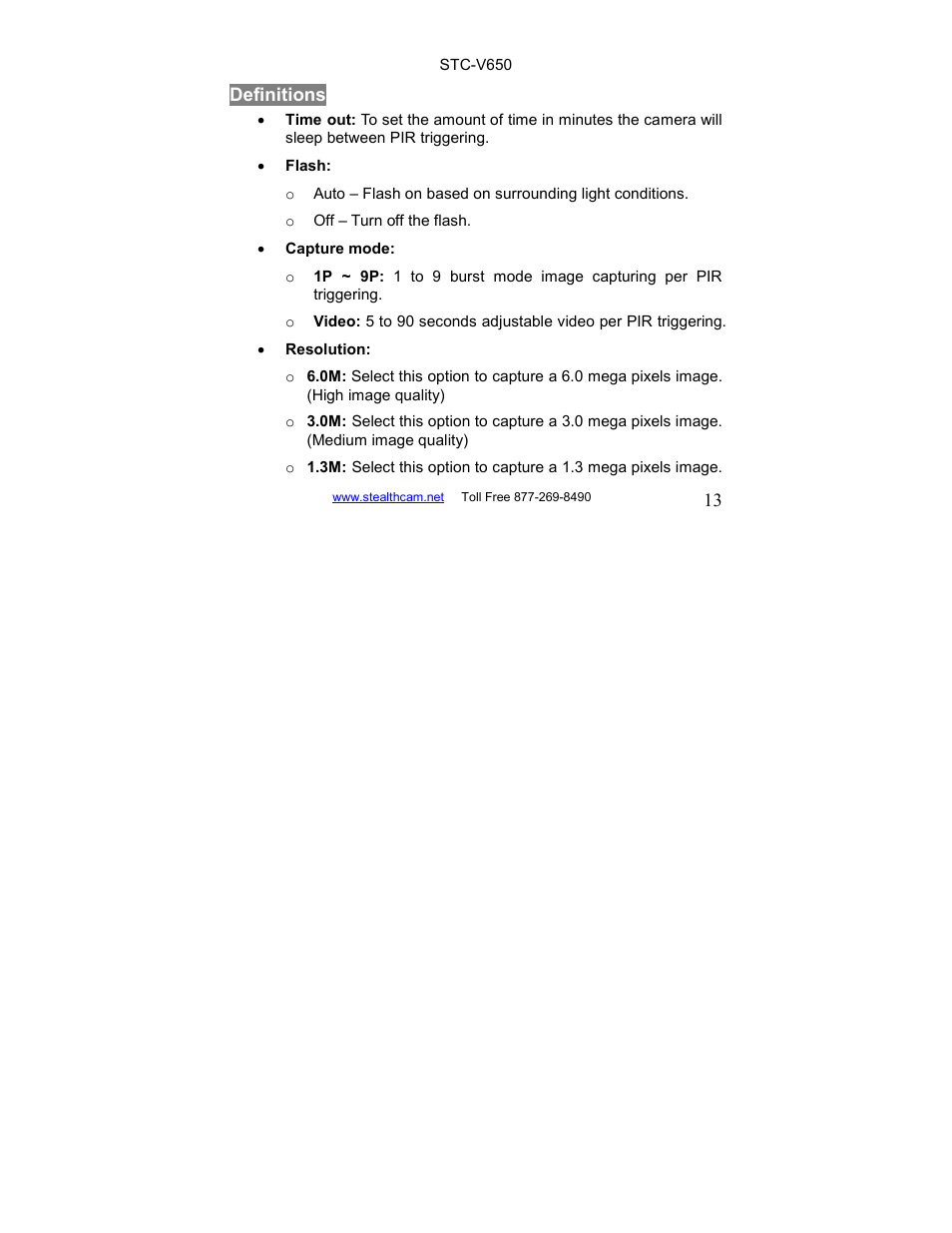 Stealth Cam STC-V650MTR Sniper User Manual | Page 13 / 40
