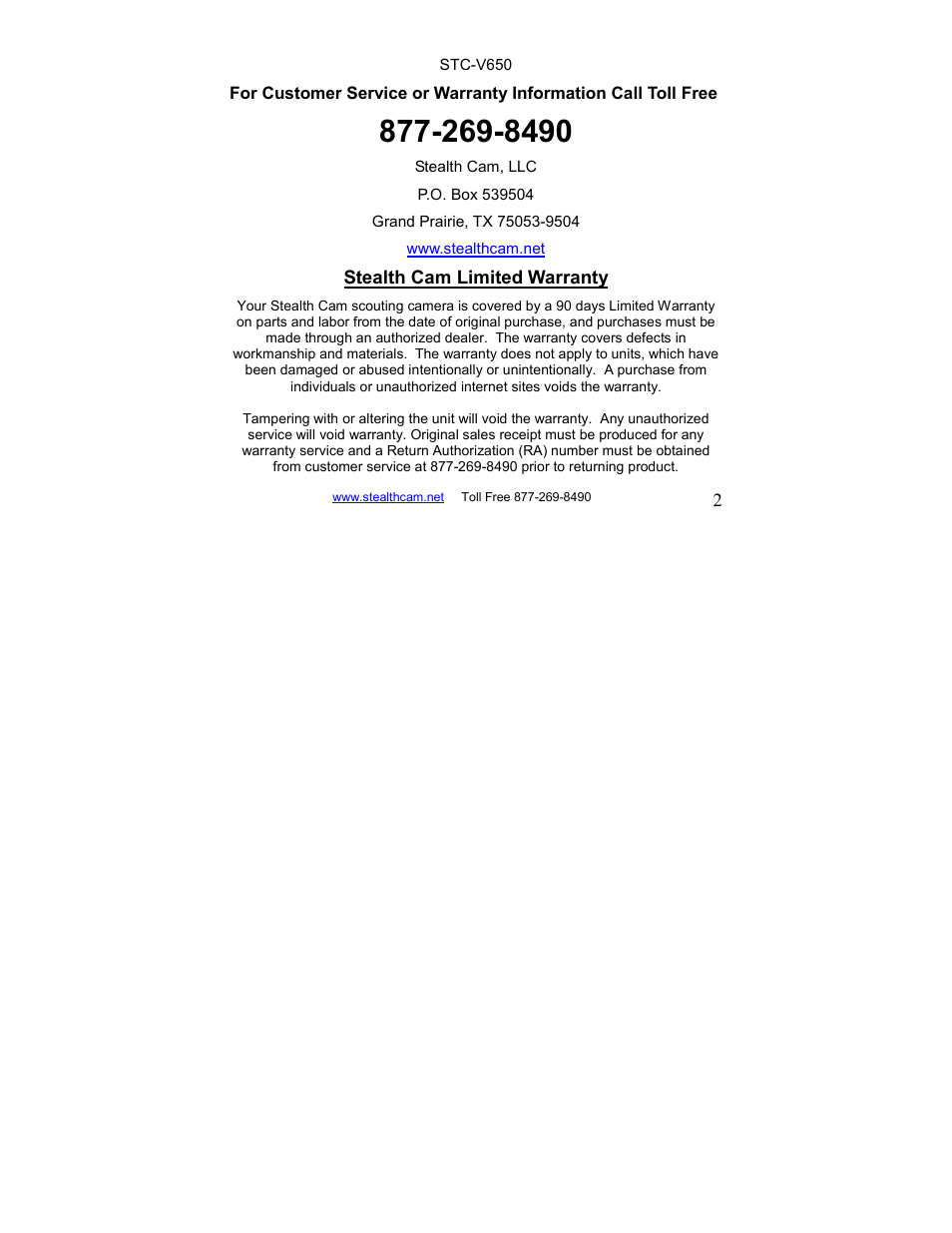 Stealth Cam STC-V650MTR Sniper User Manual | Page 2 / 40