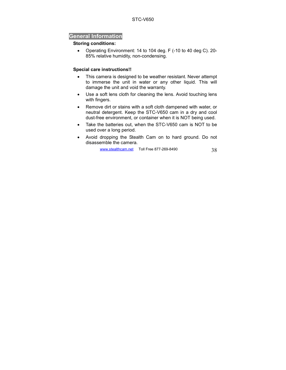 Stealth Cam STC-V650MTR Sniper User Manual | Page 38 / 40