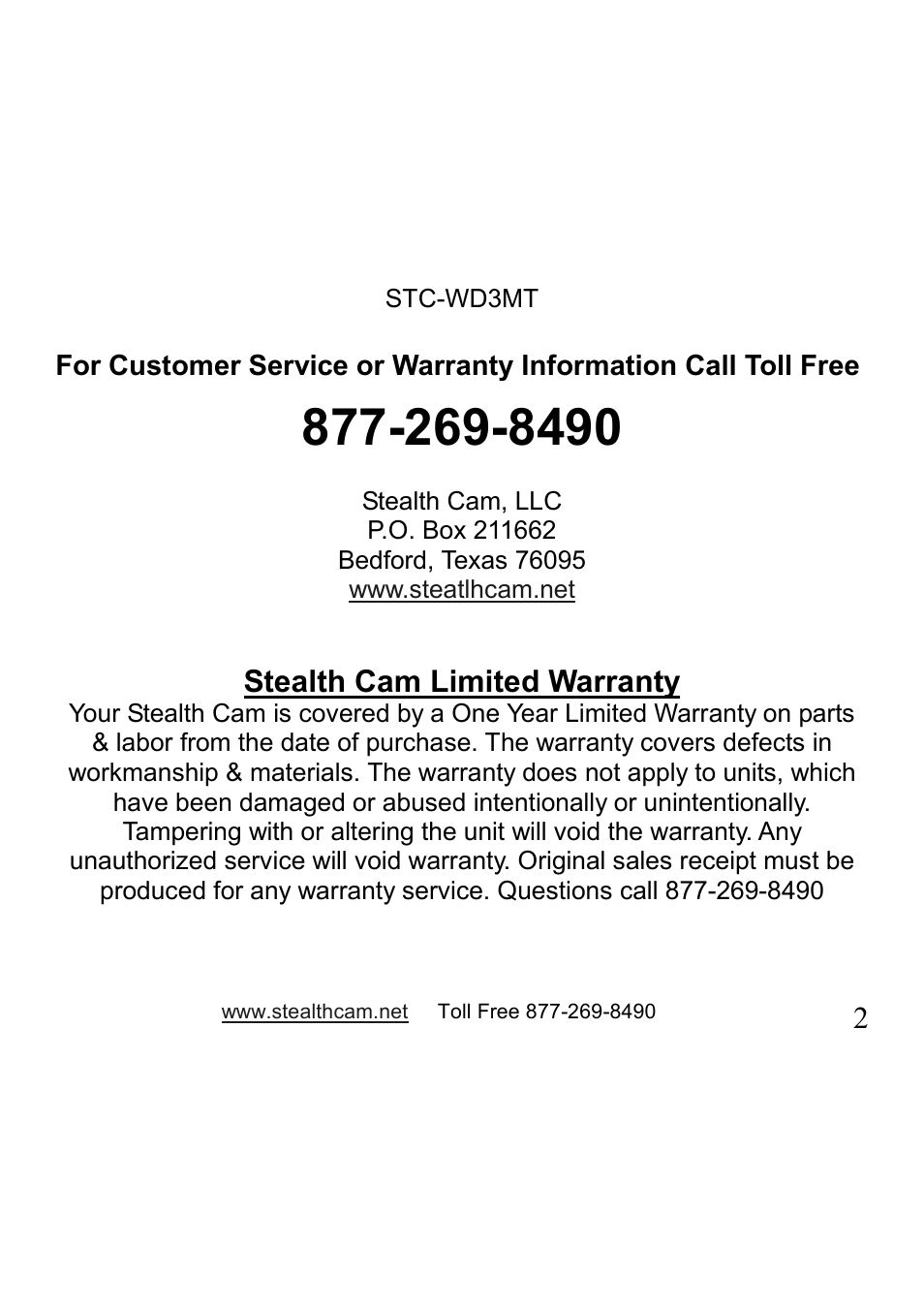 Stealth Cam STC-WD3MT V330MT User Manual | Page 2 / 47