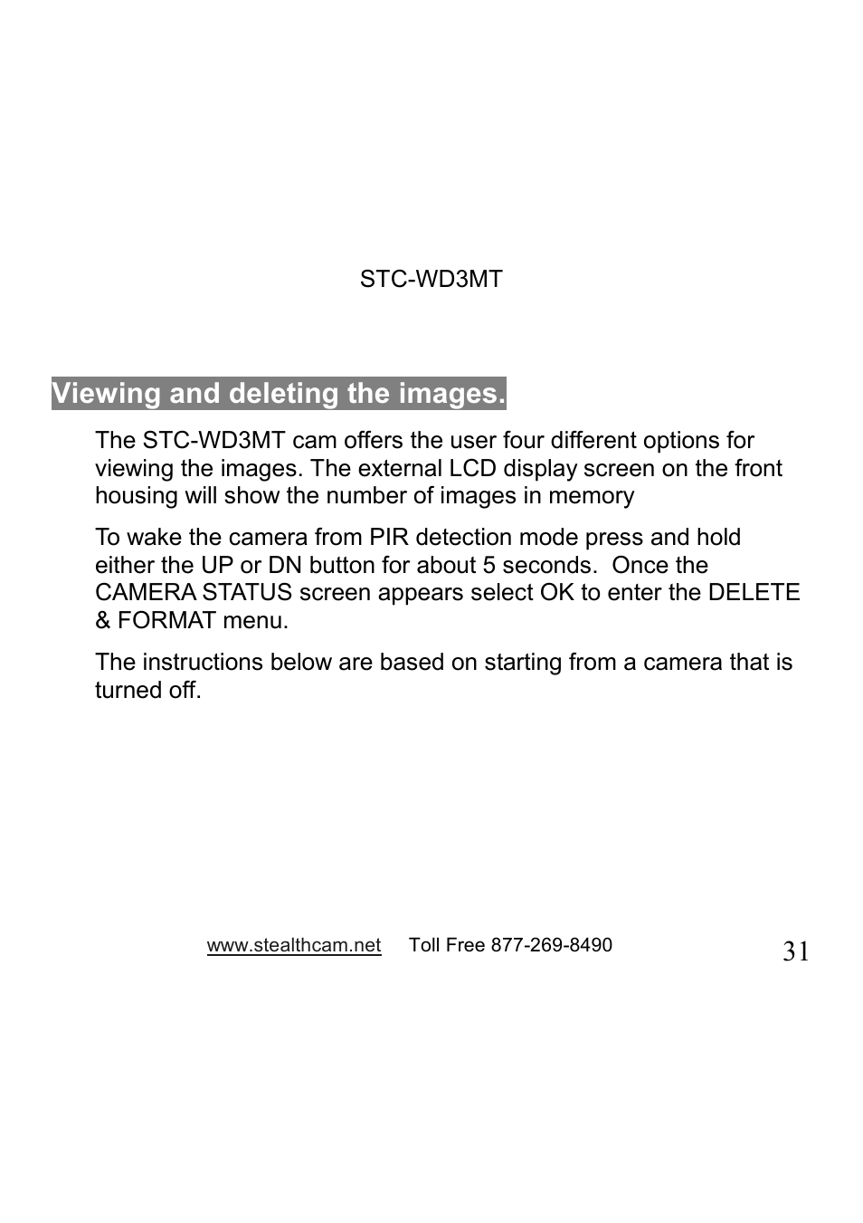 Viewing and deleting the images | Stealth Cam STC-WD3MT V330MT User Manual | Page 31 / 47