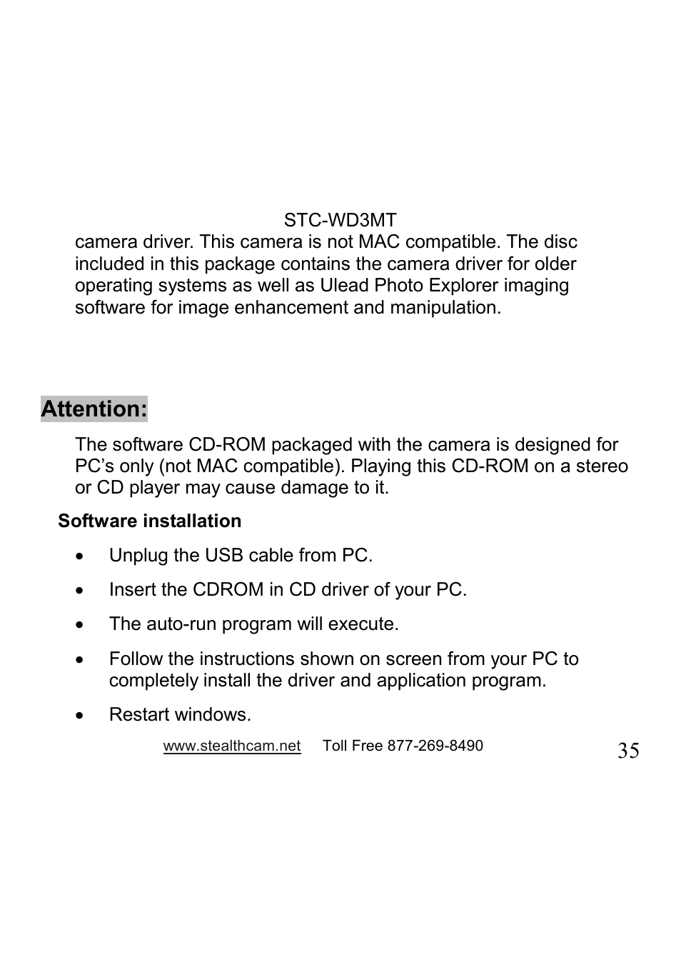 Attention | Stealth Cam STC-WD3MT V330MT User Manual | Page 35 / 47