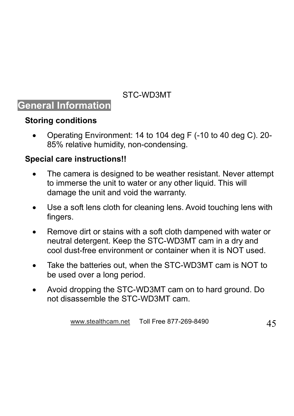45 general information | Stealth Cam STC-WD3MT V330MT User Manual | Page 45 / 47