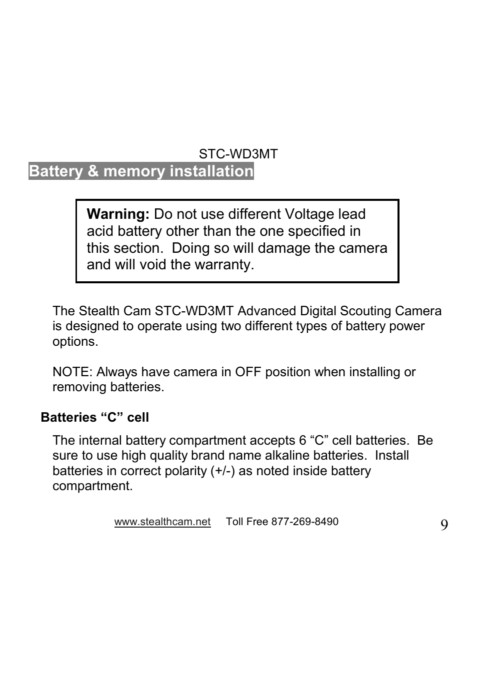 Stealth Cam STC-WD3MT V330MT User Manual | Page 9 / 47