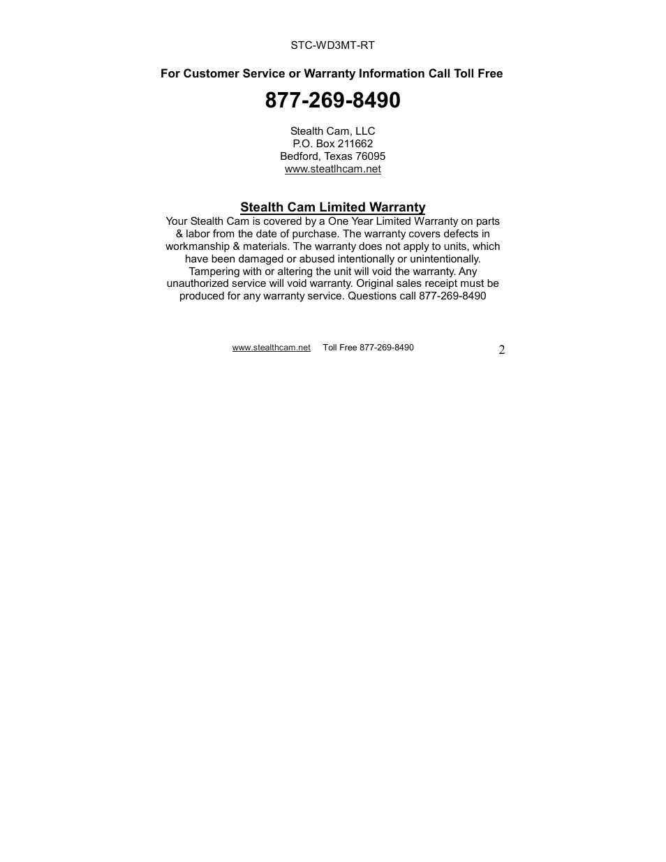 Stealth Cam STC-WD3MT-RT V330MTR User Manual | Page 2 / 47