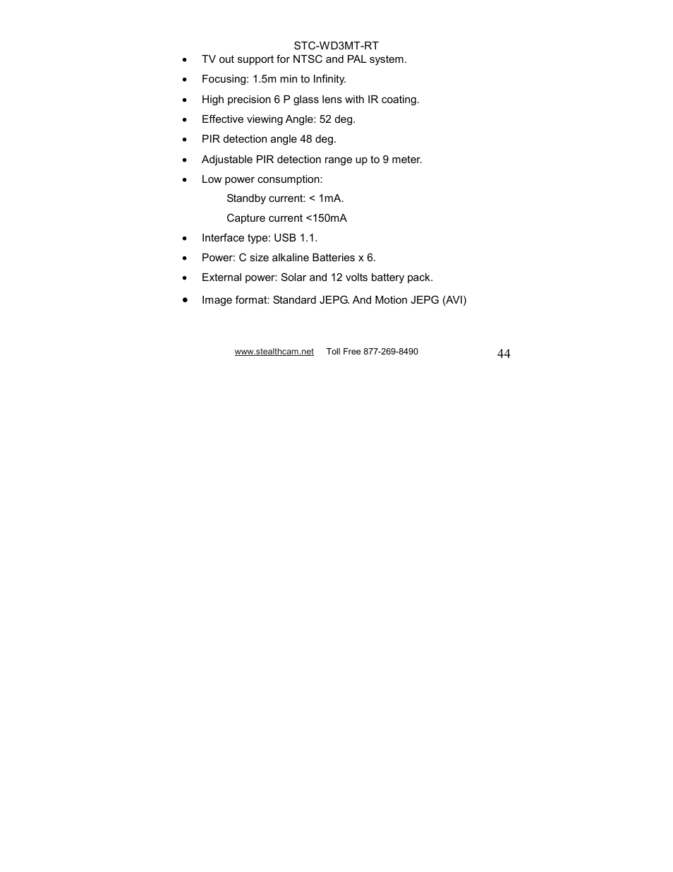 Stealth Cam STC-WD3MT-RT V330MTR User Manual | Page 44 / 47