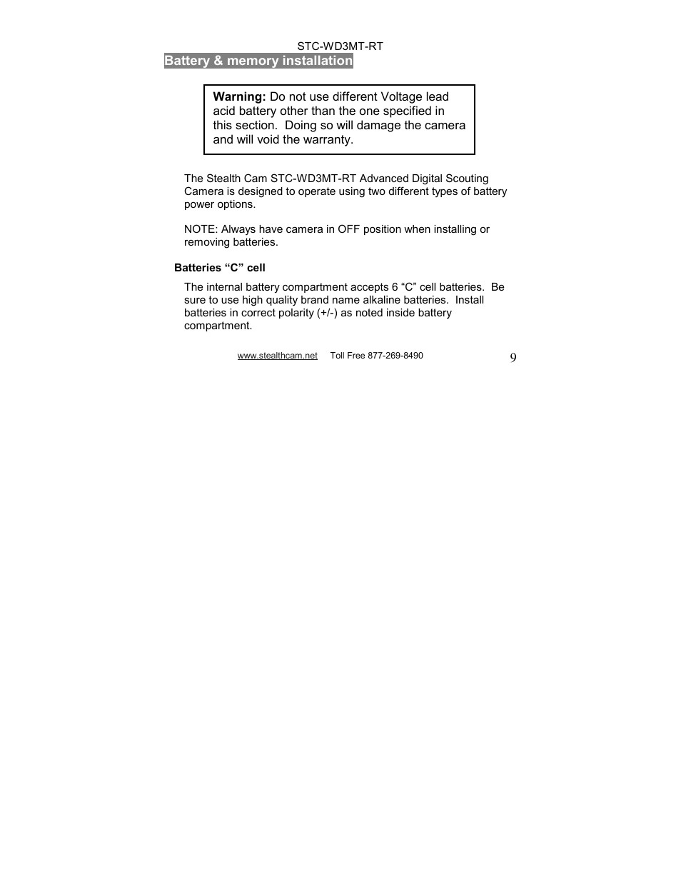 Stealth Cam STC-WD3MT-RT V330MTR User Manual | Page 9 / 47