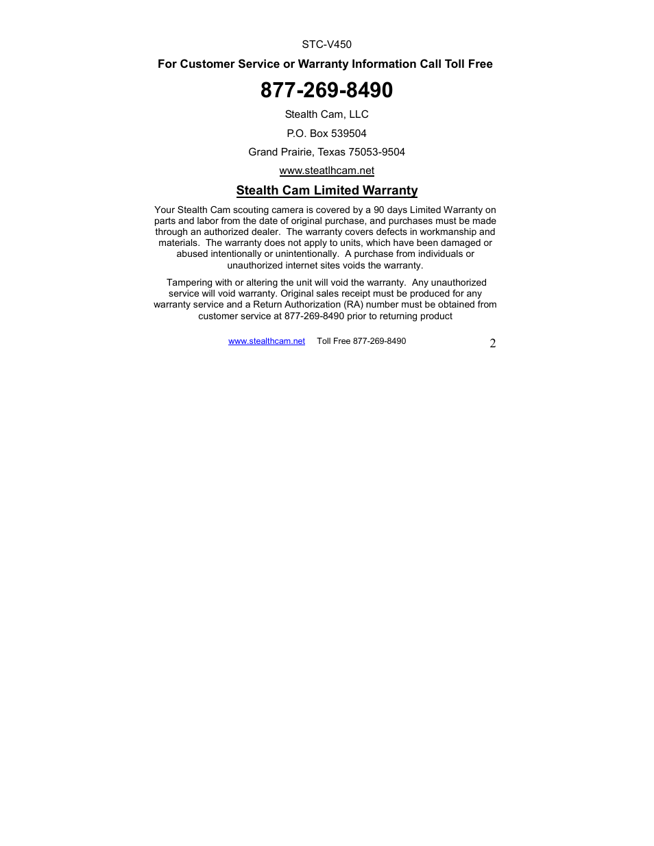 Stealth Cam STC-V450 User Manual | Page 2 / 42