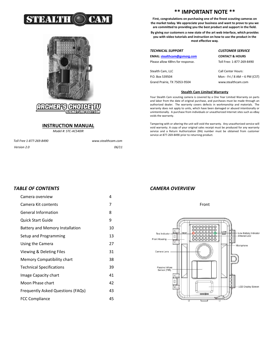 Stealth Cam STC-AC540IR Archer's Choice User Manual | 12 pages