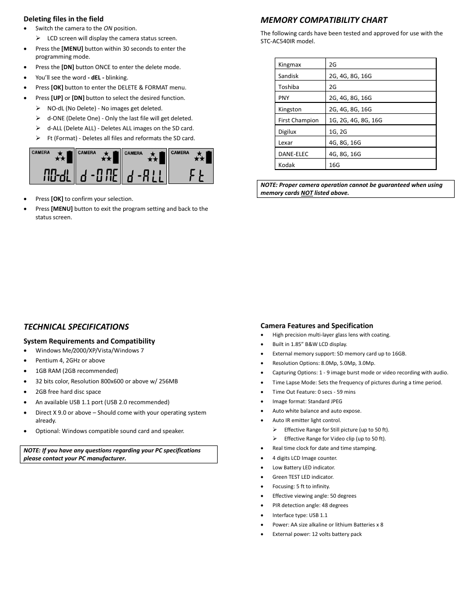 Technical specifications | Stealth Cam STC-AC540IR Archer's Choice User Manual | Page 10 / 12