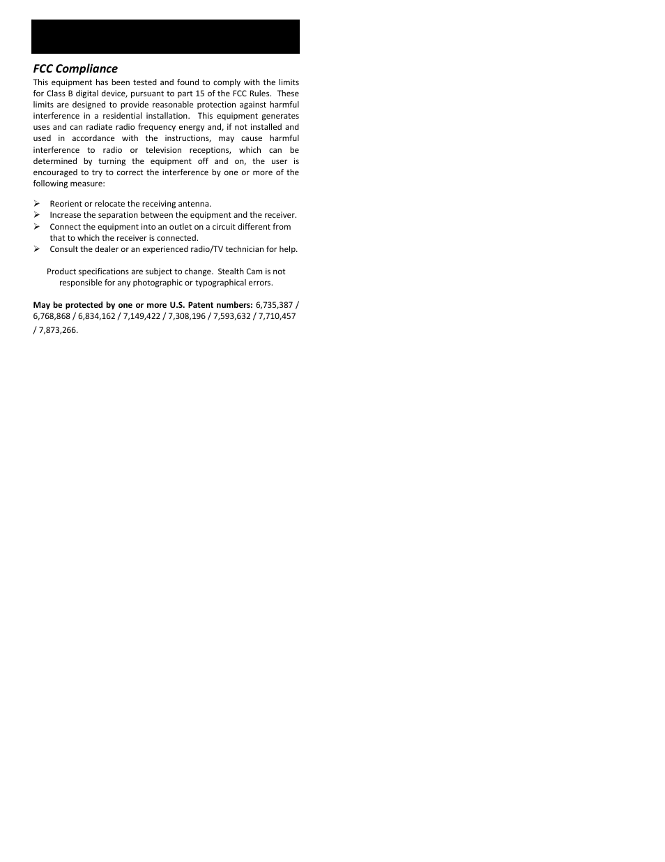 Fcc compliance | Stealth Cam STC-AC540IR Archer's Choice User Manual | Page 12 / 12