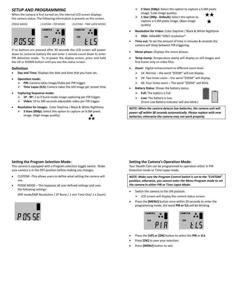 Setup and programming | Stealth Cam STC-AC540IR Archer's Choice User Manual | Page 4 / 12
