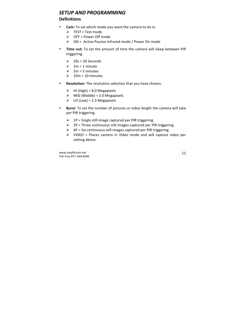Setup and programming | Stealth Cam STC-QX8 Delta 8 User Manual | Page 11 / 30