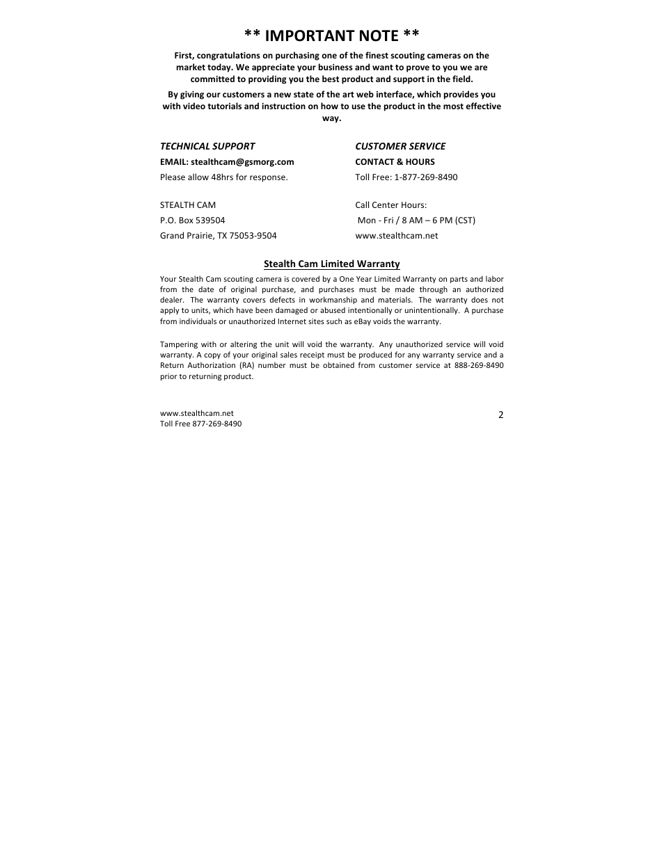 Stealth Cam STC-QX8 Delta 8 User Manual | Page 2 / 30