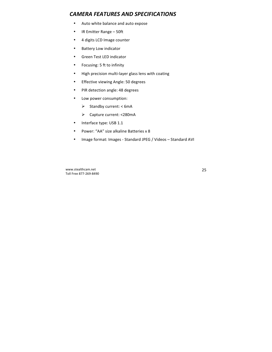 Camera features and specifications | Stealth Cam STC-QX8 Delta 8 User Manual | Page 25 / 30