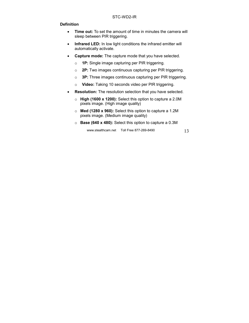 Stealth Cam STC-WD2IR I230IR User Manual | Page 13 / 41