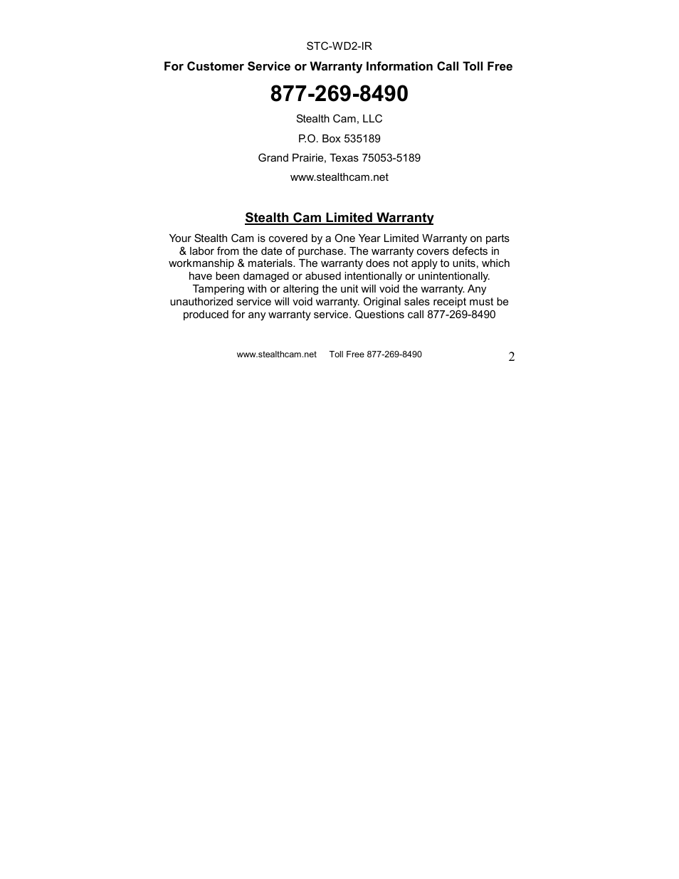 Stealth Cam STC-WD2IR I230IR User Manual | Page 2 / 41