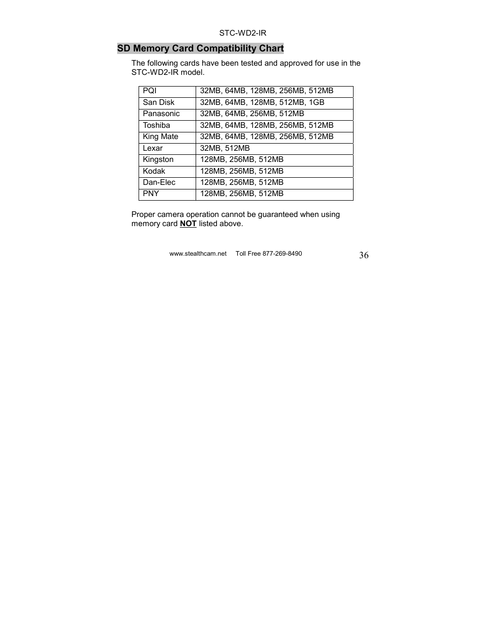Stealth Cam STC-WD2IR I230IR User Manual | Page 36 / 41
