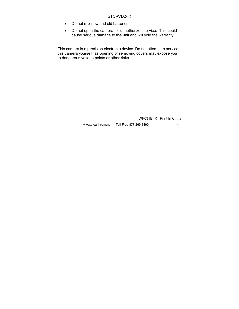 Stealth Cam STC-WD2IR I230IR User Manual | Page 41 / 41