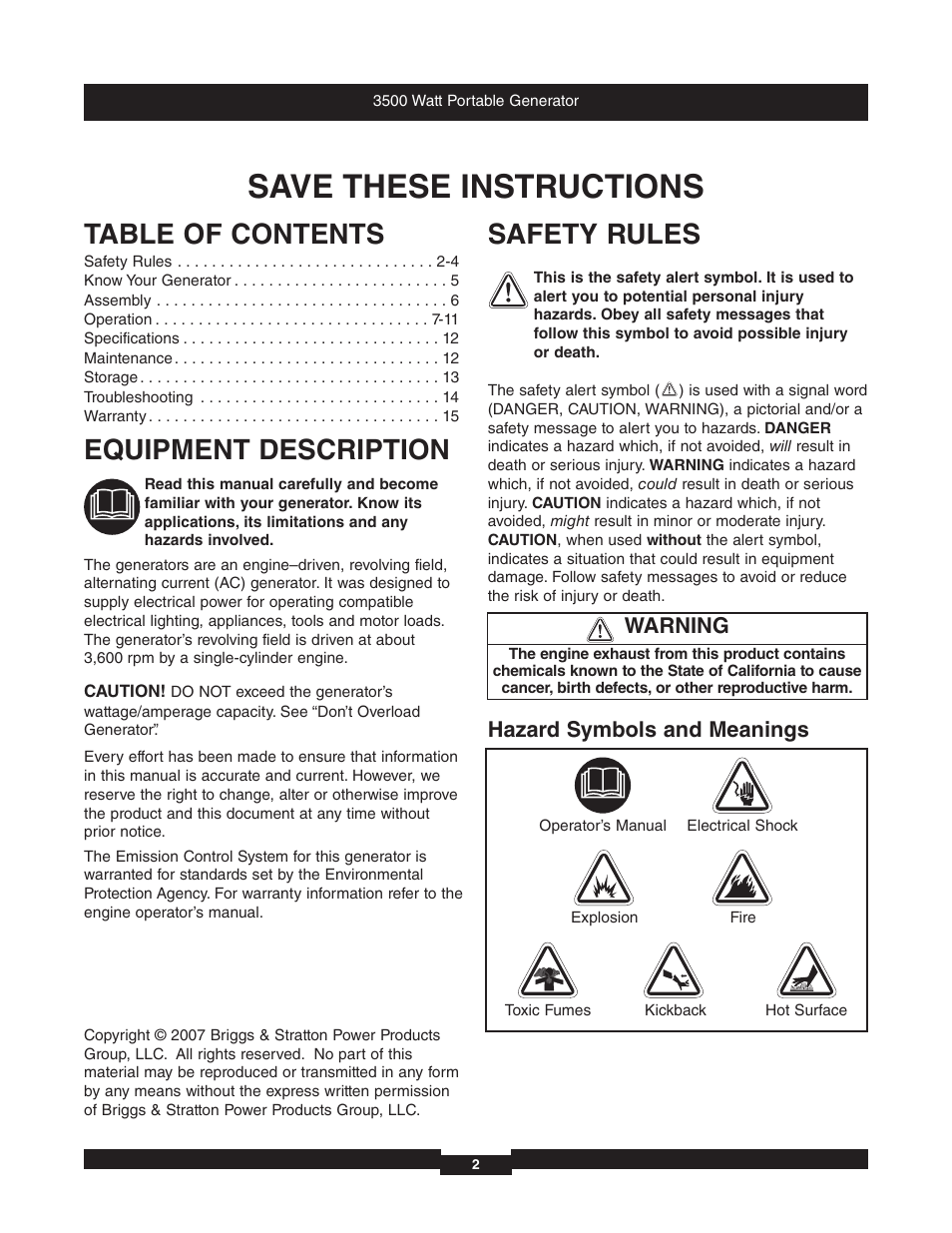 Briggs & Stratton 196382GS User Manual | Page 2 / 44