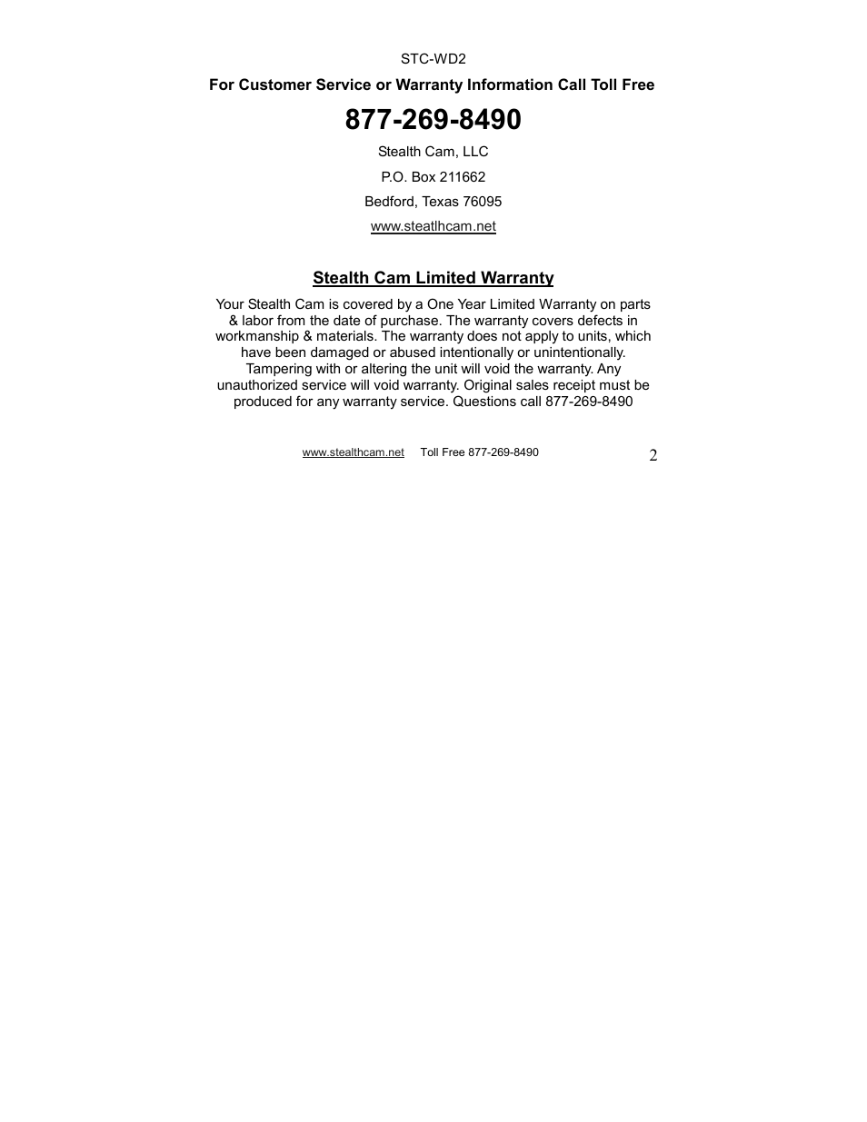 Stealth Cam STC-WD2 I230 User Manual | Page 2 / 40