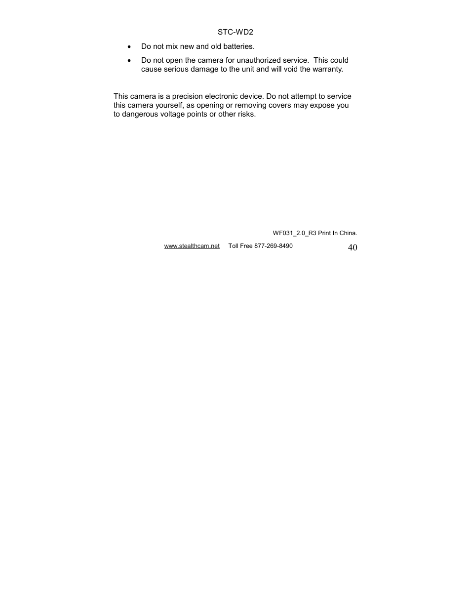 Stealth Cam STC-WD2 I230 User Manual | Page 40 / 40