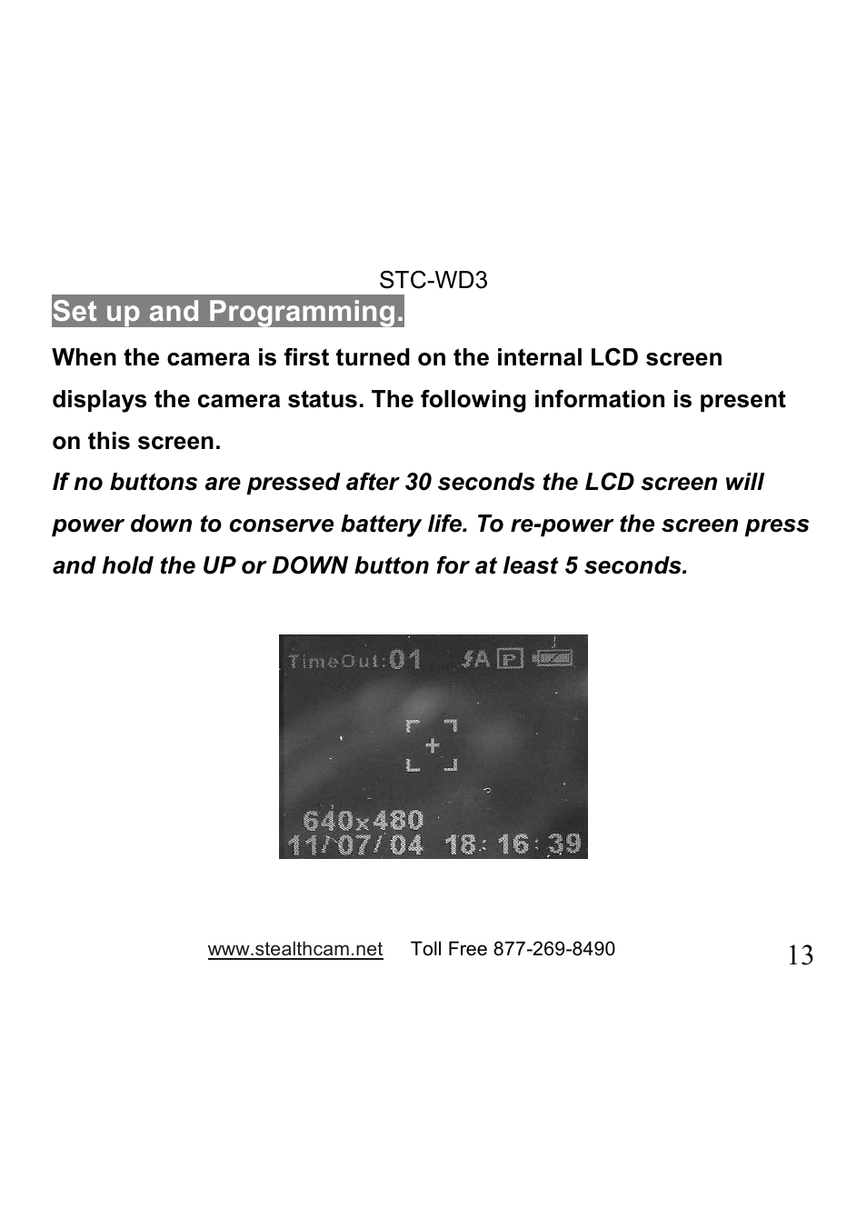 13 set up and programming | Stealth Cam STC-WD3 I330 User Manual | Page 13 / 47