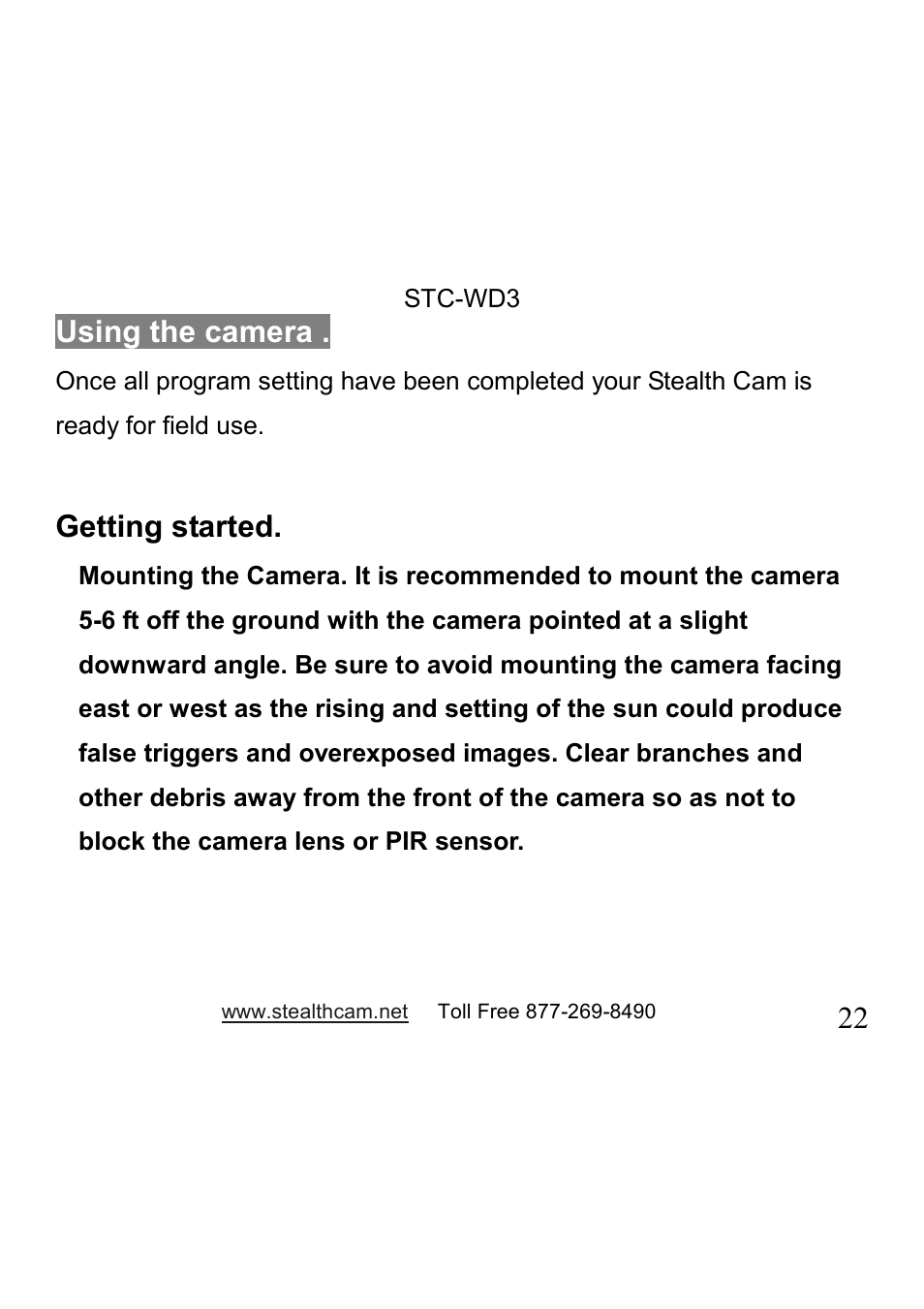 22 using the camera, Getting started | Stealth Cam STC-WD3 I330 User Manual | Page 22 / 47