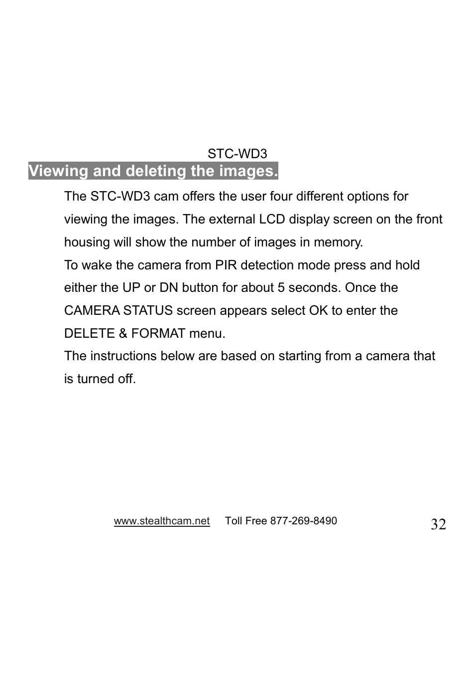 32 viewing and deleting the images | Stealth Cam STC-WD3 I330 User Manual | Page 32 / 47