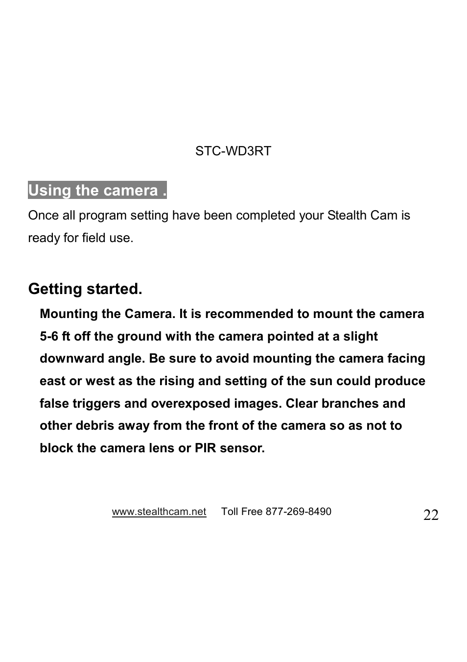 Using the camera, Getting started | Stealth Cam STC-WD3RT I330RT User Manual | Page 22 / 47