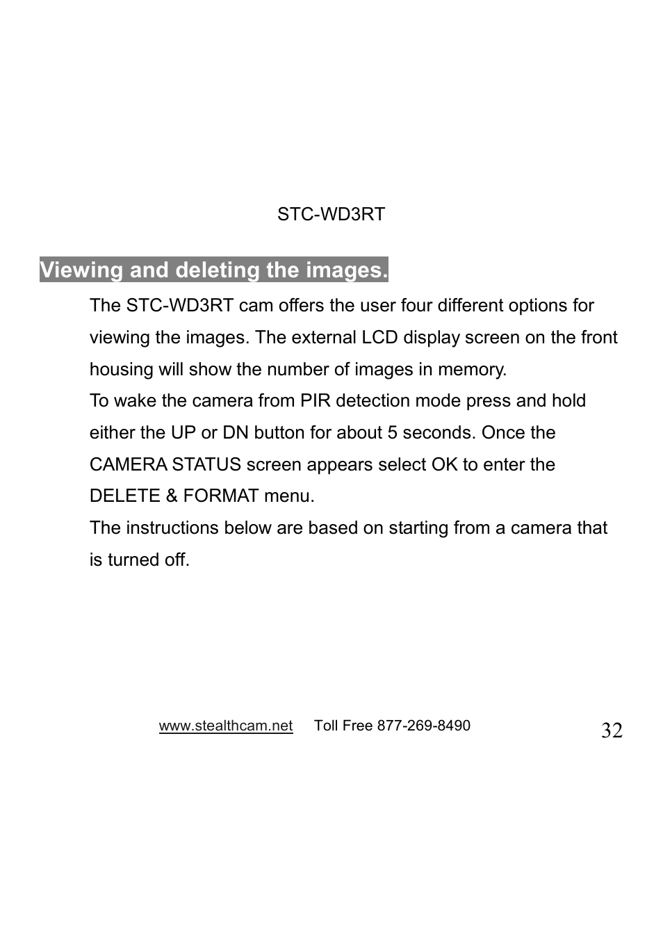 Viewing and deleting the images | Stealth Cam STC-WD3RT I330RT User Manual | Page 32 / 47