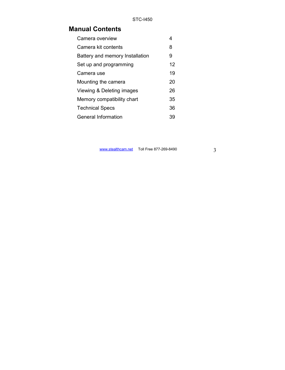 Manual contents | Stealth Cam STC-I450 User Manual | Page 3 / 40