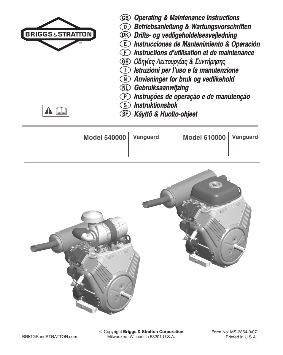 Briggs & Stratton VANGUARD 610000 User Manual | 10 pages