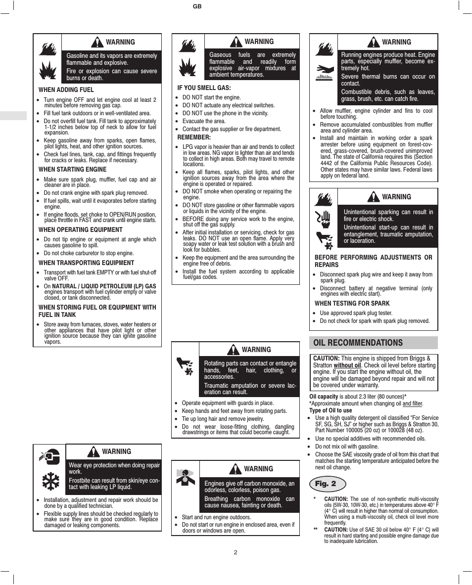 Oil recommendations | Briggs & Stratton VANGUARD 610000 User Manual | Page 4 / 10