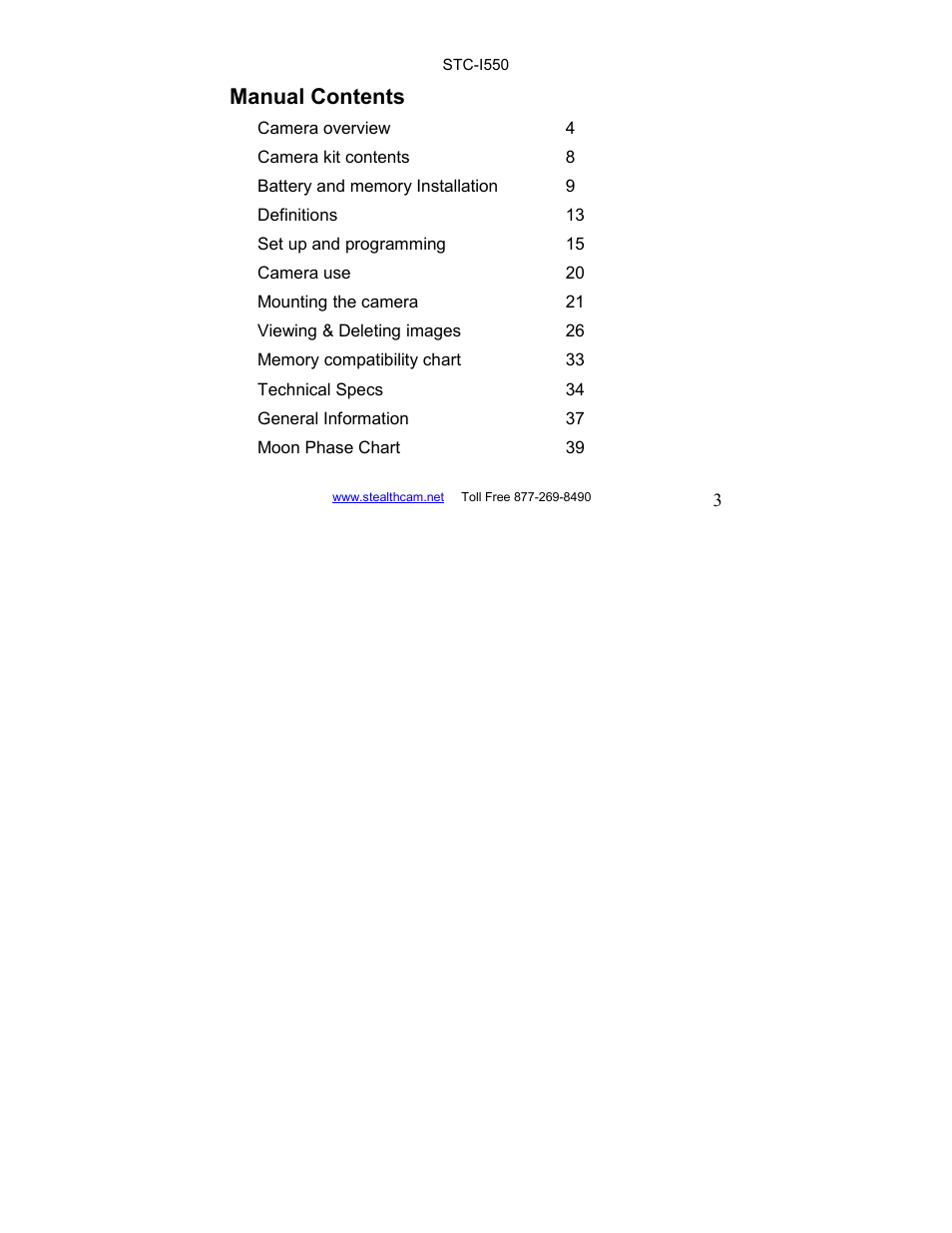 Manual contents | Stealth Cam STC-I550 User Manual | Page 3 / 39