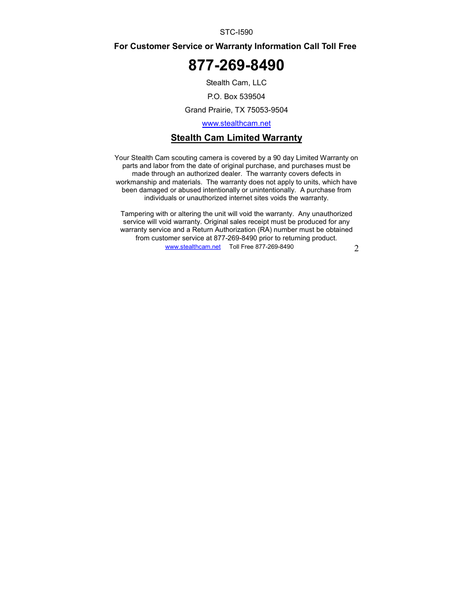 Stealth Cam STC-I590 User Manual | Page 2 / 44