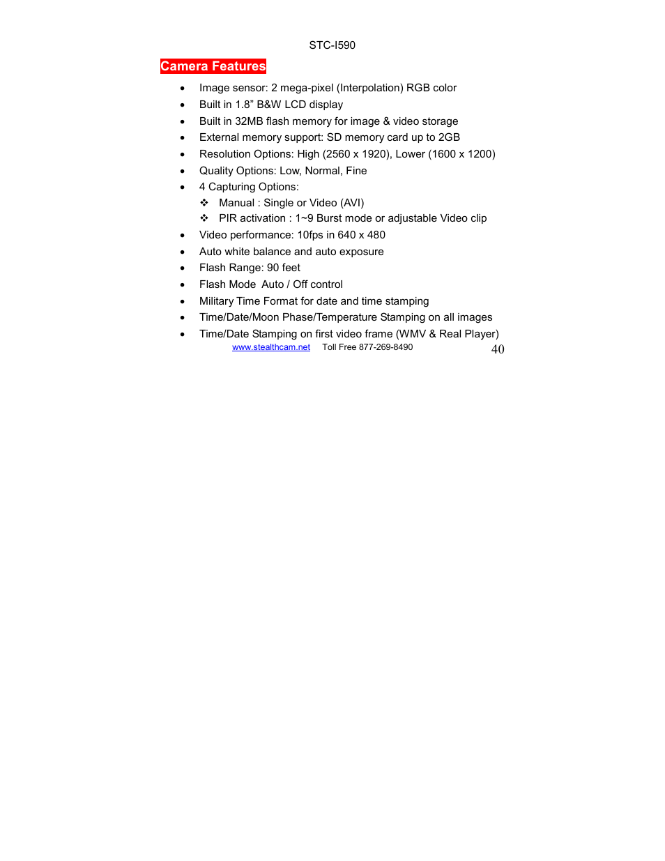 Stealth Cam STC-I590 User Manual | Page 40 / 44