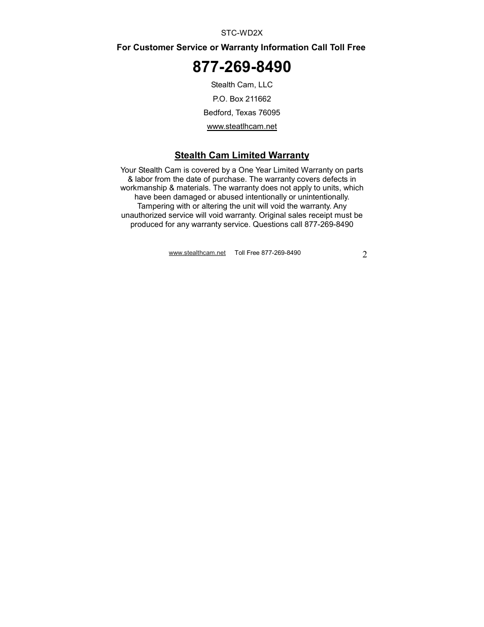 Stealth Cam STC-WD2X V230 User Manual | Page 2 / 42