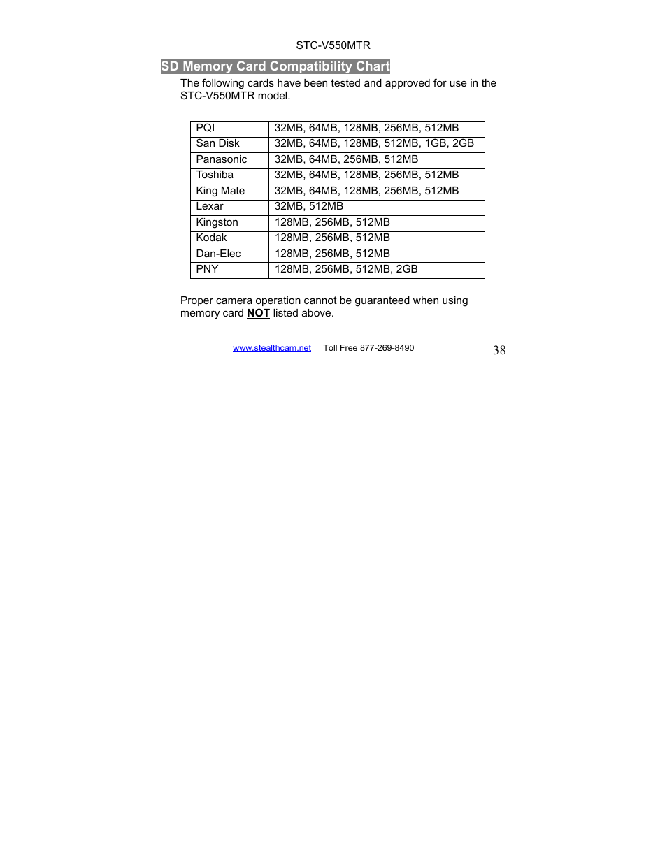 Stealth Cam STC-V550MTR User Manual | Page 38 / 44