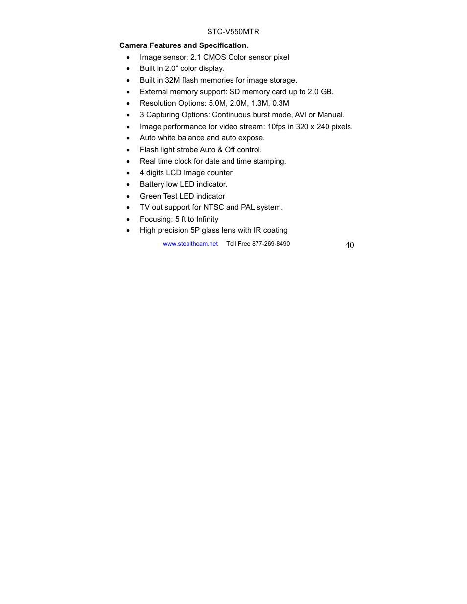 Stealth Cam STC-V550MTR User Manual | Page 40 / 44