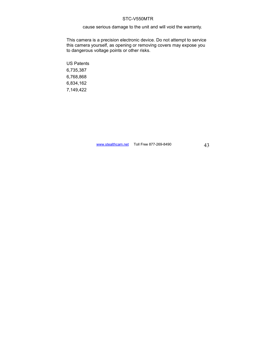 Stealth Cam STC-V550MTR User Manual | Page 43 / 44