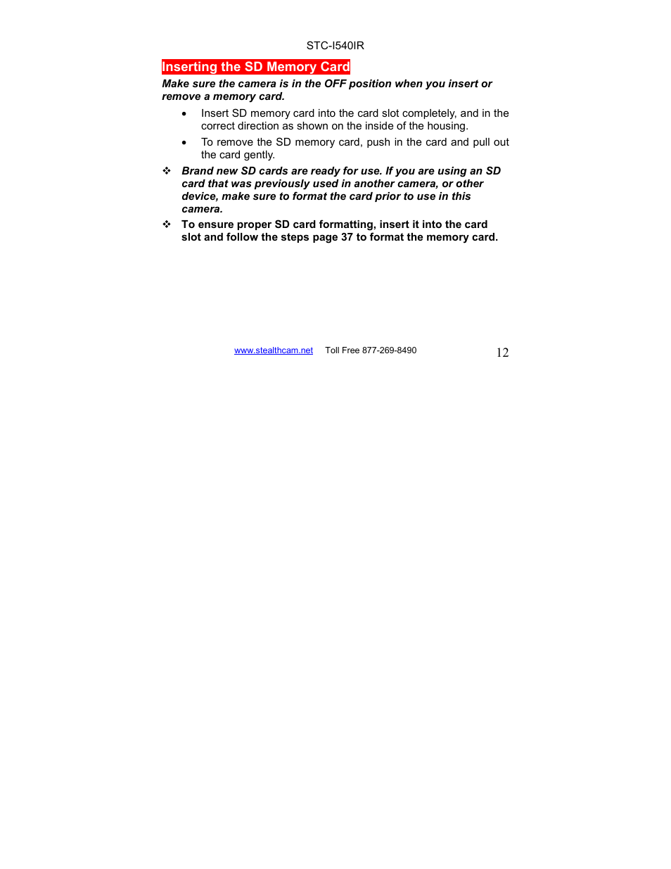 Stealth Cam STC-I540IR User Manual | Page 12 / 44
