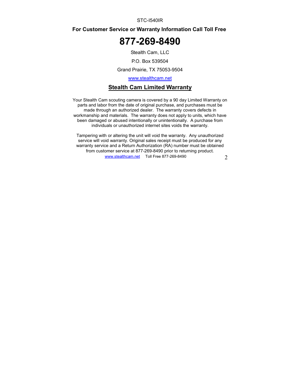Stealth Cam STC-I540IR User Manual | Page 2 / 44