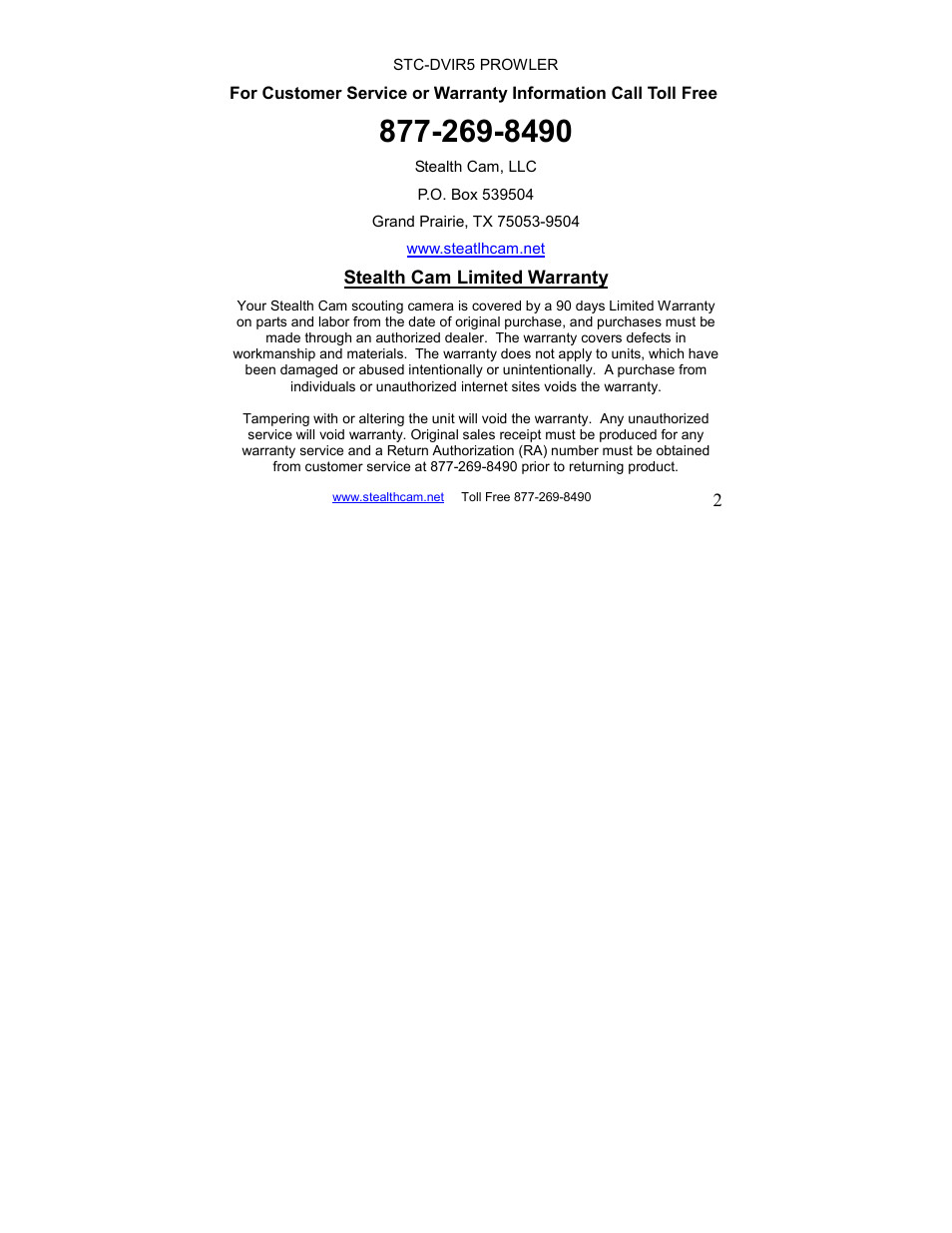 Stealth Cam STC-DVIR5 Prowler User Manual | Page 2 / 43
