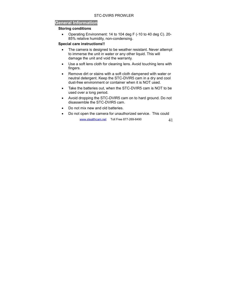 Stealth Cam STC-DVIR5 Prowler User Manual | Page 41 / 43