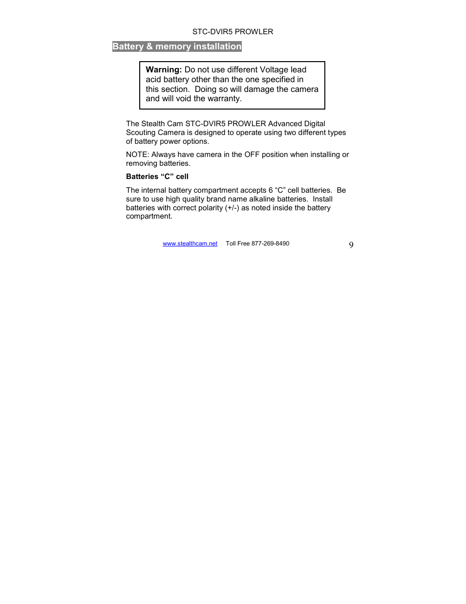 Stealth Cam STC-DVIR5 Prowler User Manual | Page 9 / 43