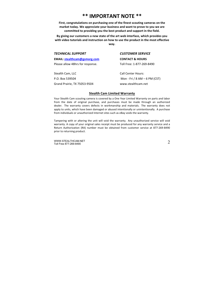 Stealth Cam STC-P8XT Prowler-XT User Manual | Page 2 / 42