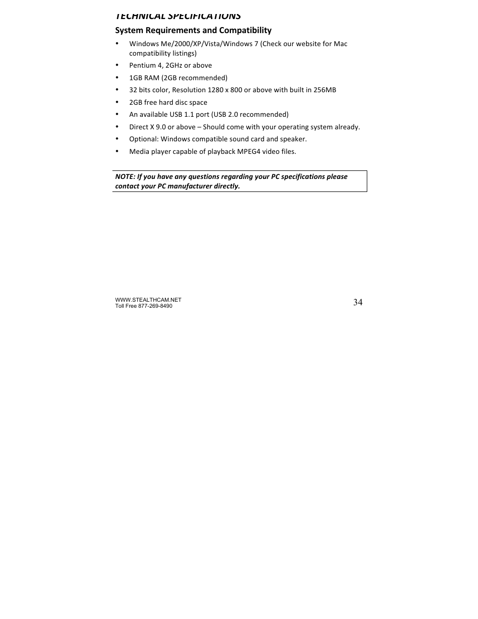 Technical specifications | Stealth Cam STC-P8XT Prowler-XT User Manual | Page 34 / 42
